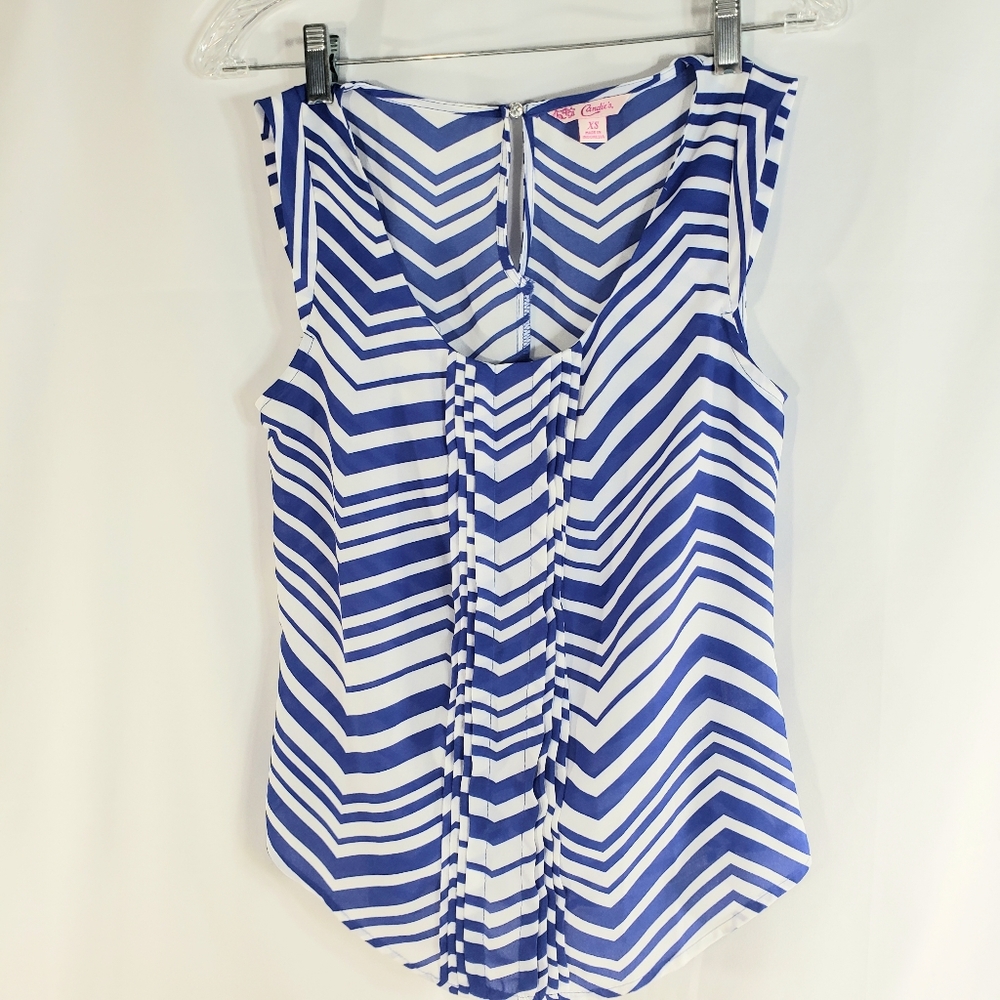 Candie's NWOT Blue & White Striped Cap Sleeve Pleated Front Top Size XSmall
